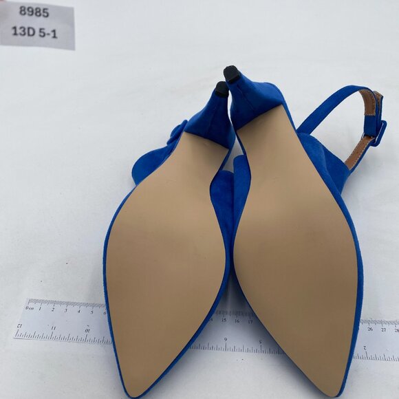 YDN Blue Pointed Toe Cone High Heels Slingback Ankle Strap Faux Suede Booties - Picture 7 of 8